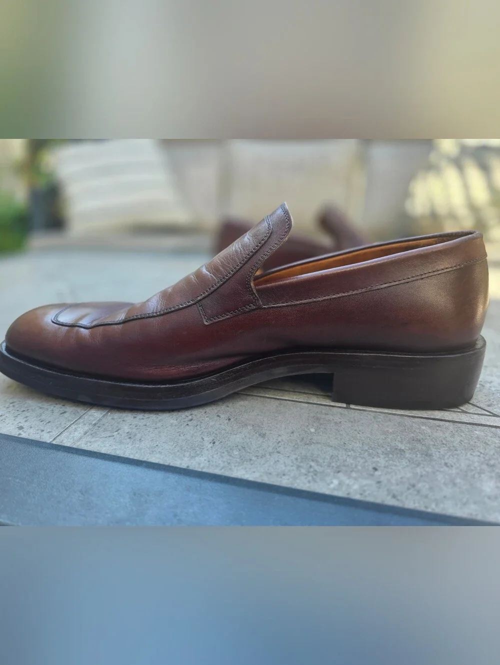 Gucci Vintage Brown Leather Square Toe Loafers Slip-On DressShoes Mens US 11.5 M